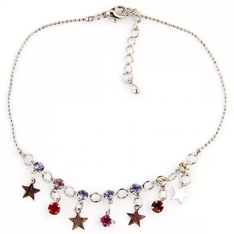 Браслет на ногу DS-76042 со звездами и цветными кристаллами