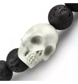 Мужской браслет на резинке из лавового камня и кости с черепом Everiot Select select LNS-2117
