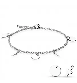 Браслет анклет на ногу TATIC SSA-240 цепочка из стали с круглыми подвесками и крестиками