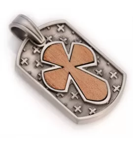 Мужской посеребренный кулон-жетон с деревянным крестом Bico BO-EW54