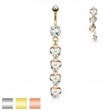 Серьга банан для пирсинга пупка PiercedFish N17437 с сердечками и фианитами