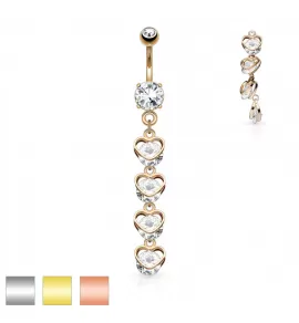 Серьга банан для пирсинга пупка PiercedFish N17437 с сердечками и фианитами