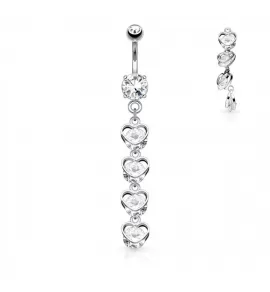 Серьга банан для пирсинга пупка PiercedFish N17437 с сердечками и фианитами