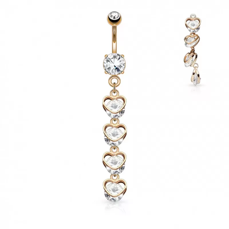 Серьга банан для пирсинга пупка PiercedFish N17437 с сердечками и фианитами