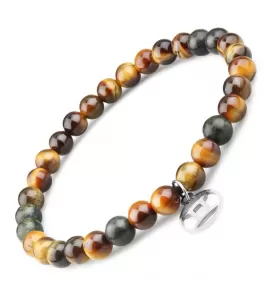 Браслет со знаками зодиака на резинке Everiot Select LNS-6013 из камня бычий глаз и змеевика