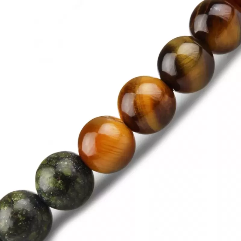 Браслет со знаками зодиака на резинке Everiot Select LNS-6013 из камня бычий глаз и змеевика