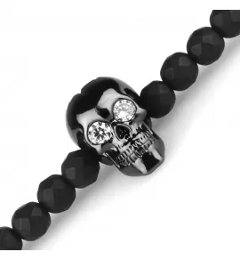 Мужской браслет на резинке Everiot Select LNS-0232 из черного агата с черепом