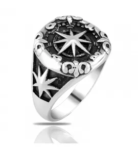 Мужской перстень из стали TATIC RSS-3341-ST с розой ветров