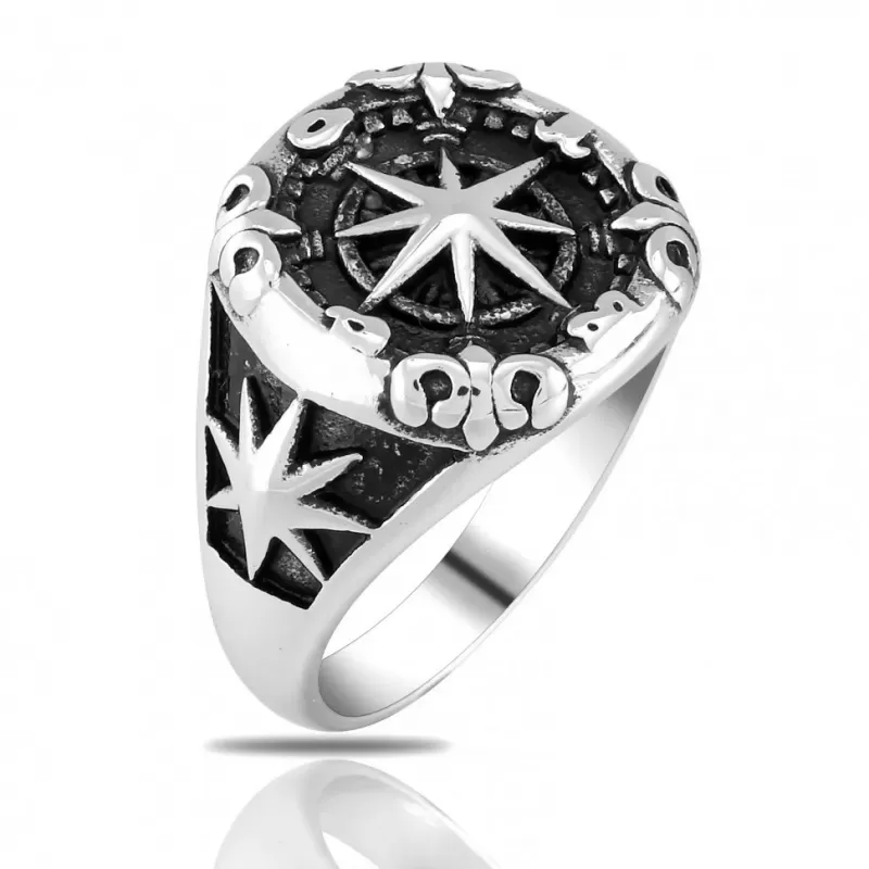 Мужской перстень из стали TATIC RSS-3341-ST с розой ветров