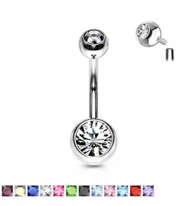 Серьга банан для пирсинга пупка из стали PiercedFish NSI04 с фианитами