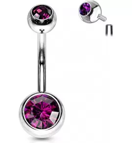 Серьга банан для пирсинга пупка из стали PiercedFish NSI04 с фианитами