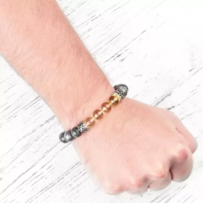 Браслет с геральдическими лилиями из цитрина и лабрадорита Everiot Select LNS-2130 на резинке