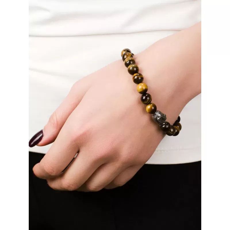 Браслет Everiot STB-MJ-1727 из камня тигровый глаз с головой Будды