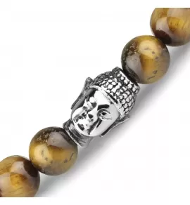 Браслет Everiot STB-MJ-1727 из камня тигровый глаз с головой Будды