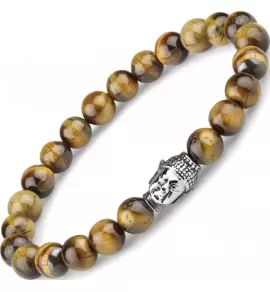 Браслет Everiot STB-MJ-1727 из камня тигровый глаз с головой Будды