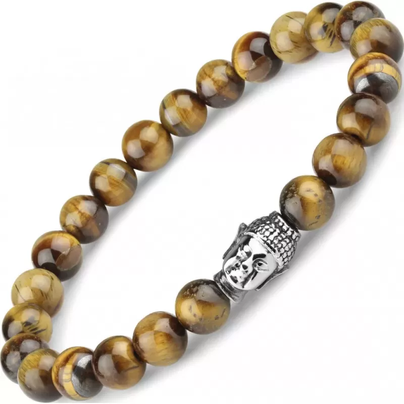 Браслет Everiot STB-MJ-1727 из камня тигровый глаз с головой Будды