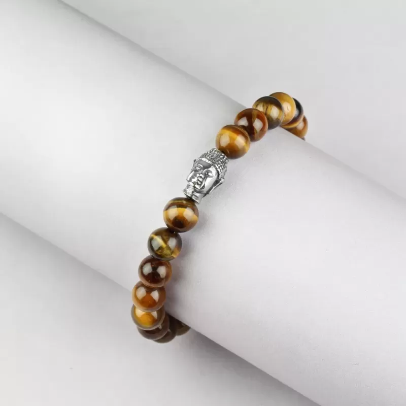 Браслет Everiot STB-MJ-1727 из камня тигровый глаз с головой Будды