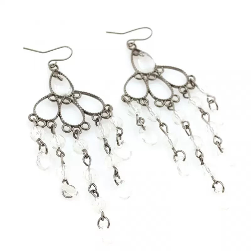 Серьги-шандельеры Indigo ING-RR-103 ажурные с прозрачными кристаллами