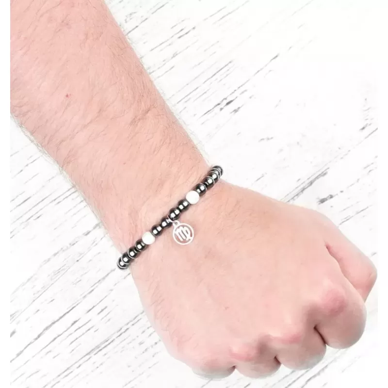 Браслет со знаками зодиака на резинке Everiot Select LNS-6014 из гематита и кахолонга