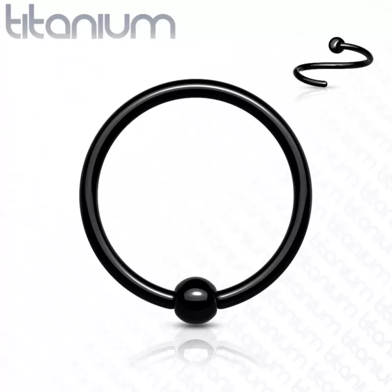 Серьга кольцо из титана с несъемным шариком Pirslab T23RF1-K для септума, трагуса и хеликса, брови, губ, пирсинга смайл (диаметр от 8 мм до 10 мм)