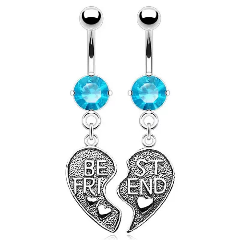 Серьга банан для парного пирсинга пупка PiercedFish NSR6501 из двух половинок сердца с фианитами