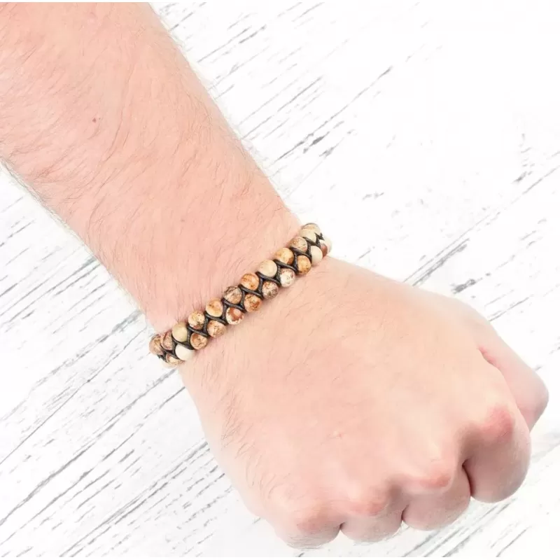 Плетеный браслет Шамбала Everiot Select LNS-2218 из песочной яшмы