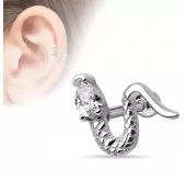 Штанга для пирсинга хеликса, трагуса, хряща уха "Змея" PiercedFish JA15921, серьга из медицинской стали с фианитом