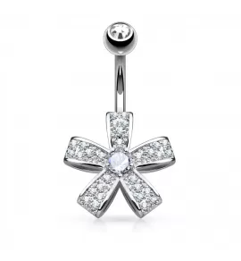 Украшение для пирсинга пупка PiercedFish N17446 в форме цветка с фианитами
