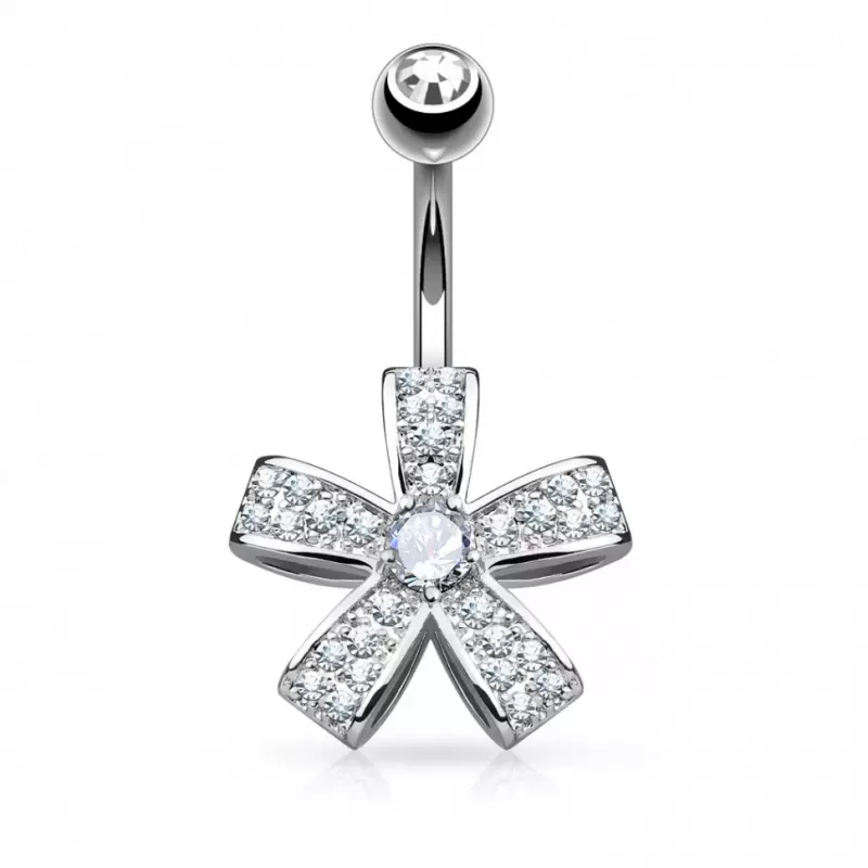 Украшение для пирсинга пупка PiercedFish N17446 в форме цветка с фианитами