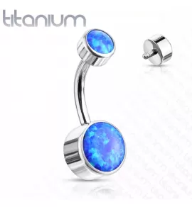 Титановая серьга-банан для пирсинга пупка Pirslab TIN06-OP05 с имитацией опала