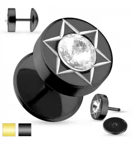 Одиночная серьга PiercedFish PSFX-39 с фианитом (плаг обманка) и шестиконеной звездой