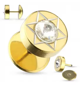 Одиночная серьга PiercedFish PSFX-39 с фианитом (плаг обманка) и шестиконеной звездой