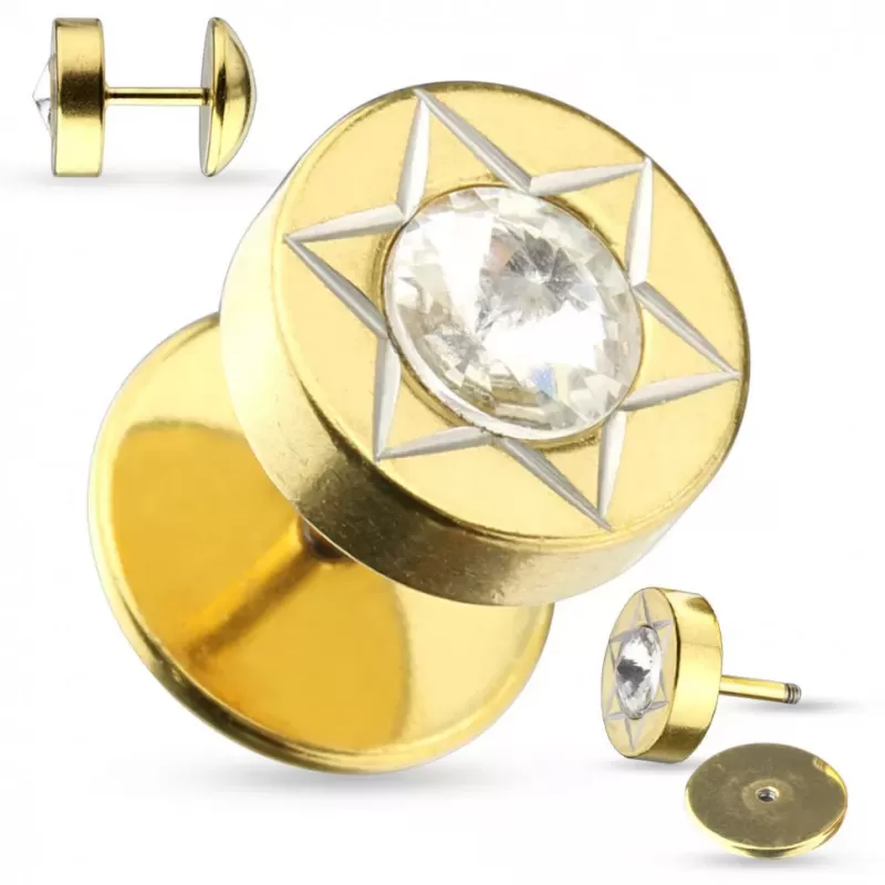 Одиночная серьга PiercedFish PSFX-39 с фианитом (плаг обманка) и шестиконеной звездой