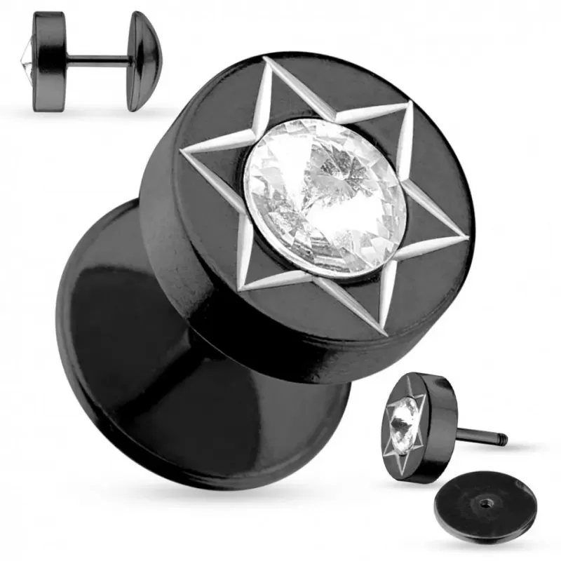 Одиночная серьга PiercedFish PSFX-39 с фианитом (плаг обманка) и шестиконеной звездой