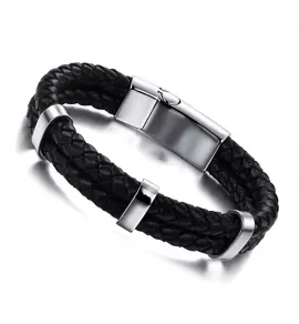 Кожаный браслет мужской Everiot BC-XP-0170 cо стальными элементами