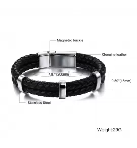 Кожаный браслет мужской Everiot BC-XP-0170 cо стальными элементами