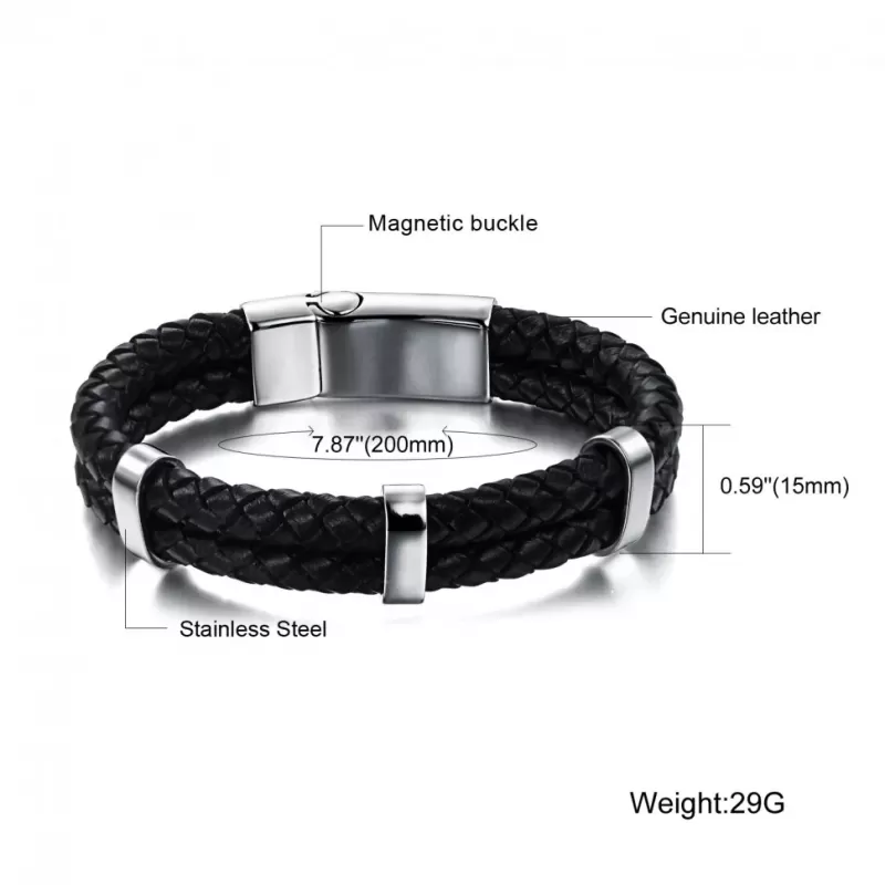 Кожаный браслет мужской Everiot BC-XP-0170 cо стальными элементами