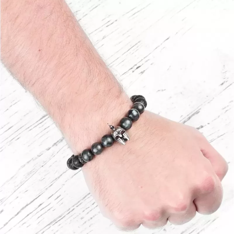 Мужской браслет Шамбала из лабрадорита и лавы с шлемом легионера Everiot Select select LNS-2131