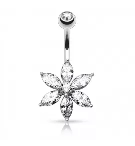 Пирсинг пупка банан PiercedFish NZ0016-C в виде цветка с прозрачными фианитами