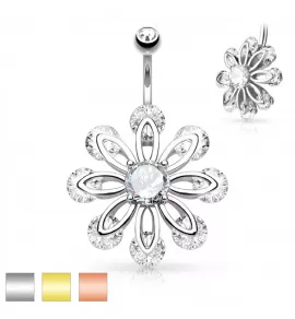 Украшение для пирсинга пупка PiercedFish N17448 в форме цветка с фианитами