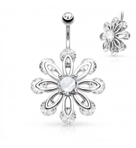 Украшение для пирсинга пупка PiercedFish N17448 в форме цветка с фианитами