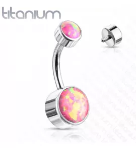 Титановая серьга-банан для пирсинга пупка Pirslab TIN06-OP22 с имитацией опала