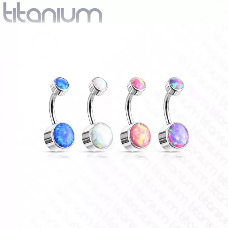 Титановая серьга-банан для пирсинга пупка Pirslab TIN06-OP22 с имитацией опала