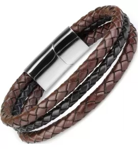 Мужской плетеный браслет из черной и коричневой кожи Everiot Select LNS-5016