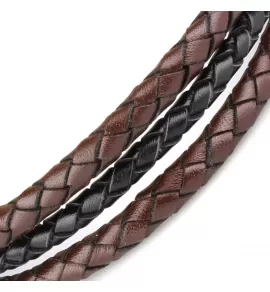 Мужской плетеный браслет из черной и коричневой кожи Everiot Select LNS-5016