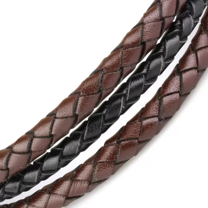 Мужской плетеный браслет из черной и коричневой кожи Everiot Select LNS-5016
