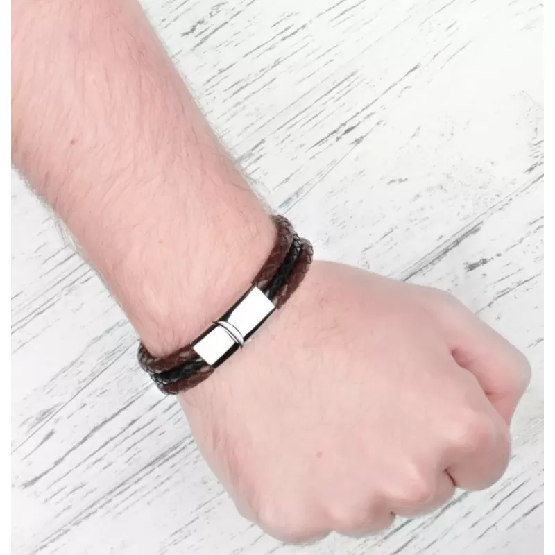 Мужской плетеный браслет из черной и коричневой кожи Everiot Select LNS-5016