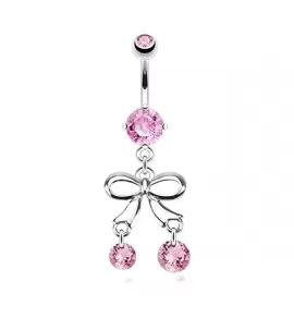 Пирсинг пупка банан PiercedFish NAL13632 в форме бантика с фианитами