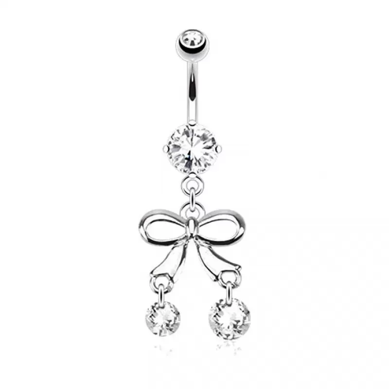 Пирсинг пупка банан PiercedFish NAL13632 в форме бантика с фианитами
