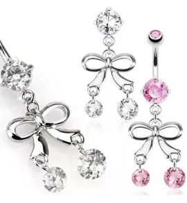 Пирсинг пупка банан PiercedFish NAL13632 в форме бантика с фианитами